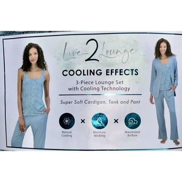 Live2Lounge Sm 3-piece Loungewear Set Cardigan Sleeveless Tank Top Pants Cooling - Picture 2 of 9